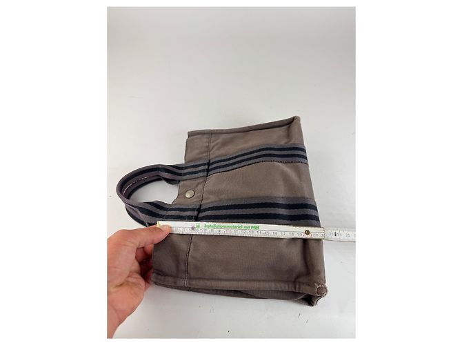 Hermès Mini tote in cotone vintage Hermes grigio - vista 13