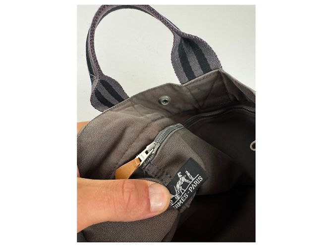 Hermès Mini tote in cotone vintage Hermes grigio - vista 3