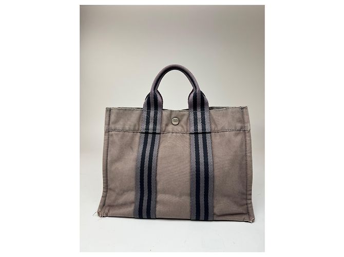 Hermès Mini tote in cotone vintage Hermes grigio - vista 4