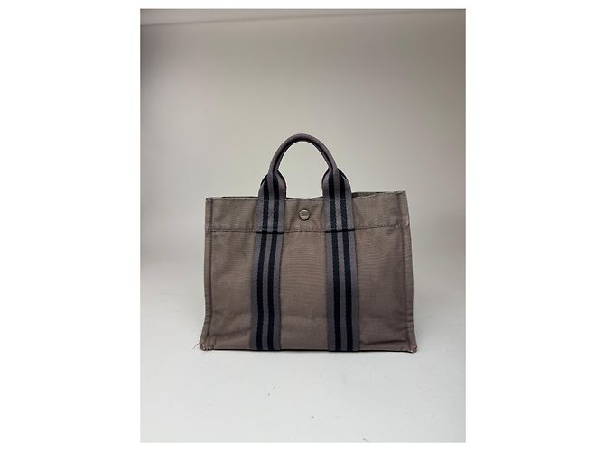 Hermès Mini tote in cotone vintage Hermes grigio - vista 6