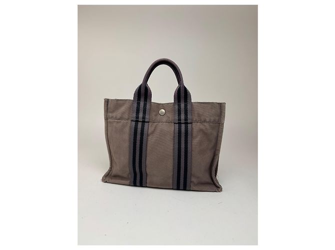 Hermès Mini tote in cotone vintage Hermes grigio - vista 8