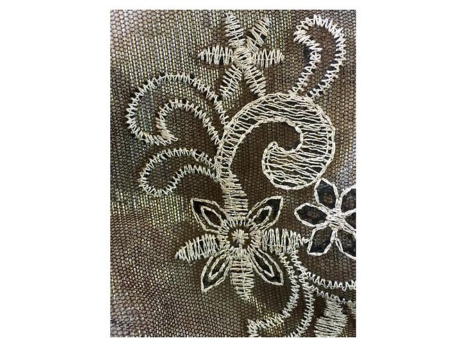Marchesa Abito in pizzo ricamato e broccato in oro e nero D'oro Metallico - vista 3