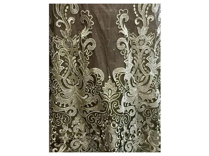 Marchesa Abito in pizzo ricamato e broccato in oro e nero D'oro Metallico - vista 6