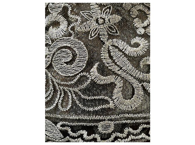 Marchesa Abito in pizzo ricamato e broccato in oro e nero D'oro Metallico - vista 9