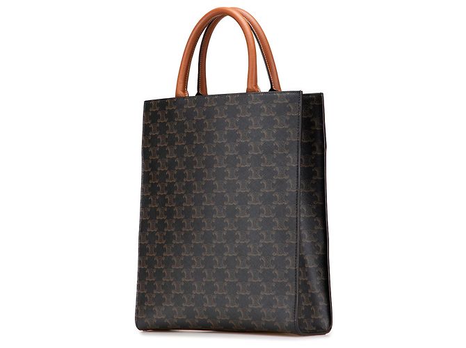Céline Cabas vertical en toile enduite Triomphe petit modèle marron de Celine Marron foncé - vue 2