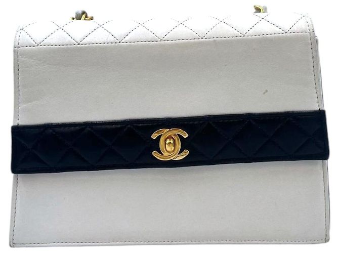 Chanel Trapeze Bianco/Marino Pelle di Pecora Oro Blu - vista 2