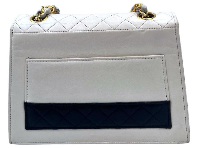 Chanel Trapeze Bianco/Marino Pelle di Pecora Oro Blu - vista 3