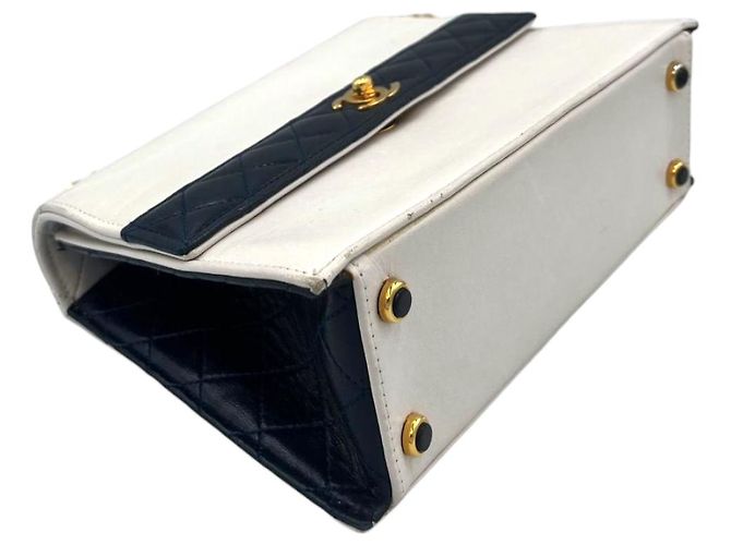 Chanel Trapeze Bianco/Marino Pelle di Pecora Oro Blu - vista 7