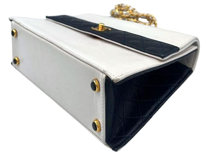 Chanel Trapeze Bianco/Marino Pelle di Pecora Oro Blu - vista 9