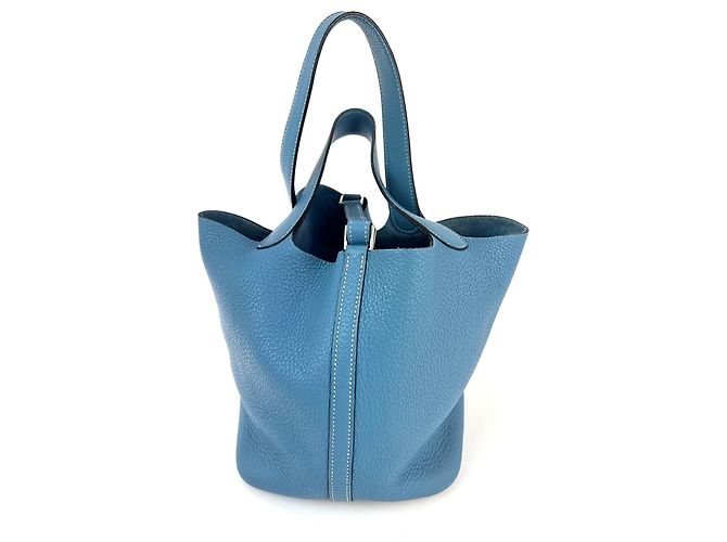 Borsa a mano in pelle blu Taurillon Clemence Picotin 22 MM di Hermès - vista 2