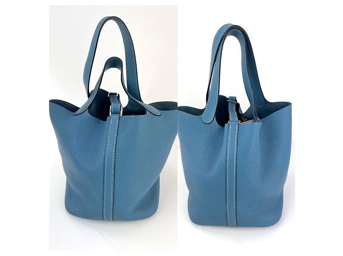 Borsa a mano in pelle blu Taurillon Clemence Picotin 22 MM di Hermès - vista 3