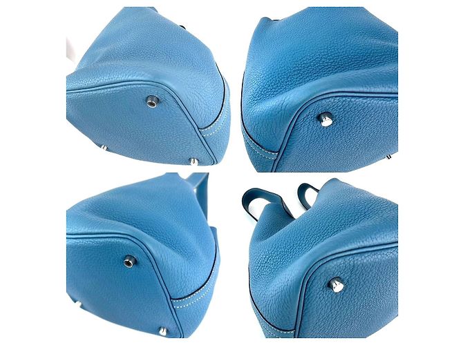 Borsa a mano in pelle blu Taurillon Clemence Picotin 22 MM di Hermès - vista 4