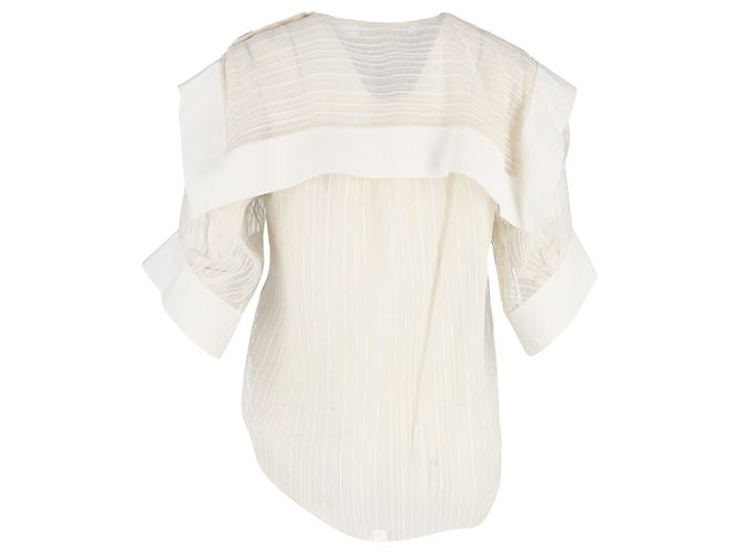 Blusa Listrada Sobreposta Chloé em Seda Branca Branco Cru - vista 3