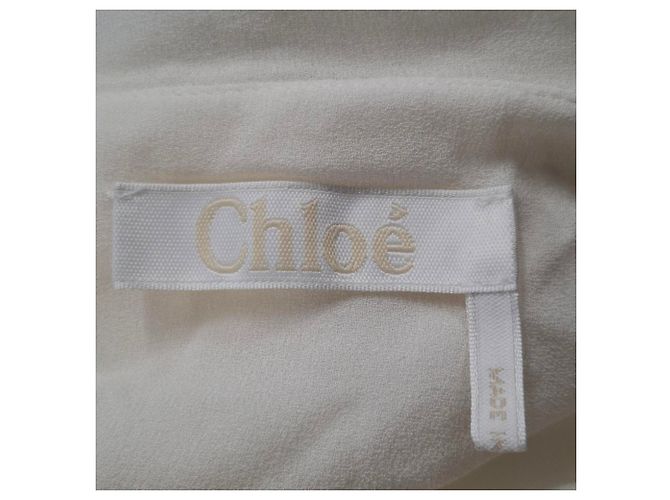 Abito midi plissettato con colletto quadrato Chloé in viscosa bianca e nera Bianco - vista 3