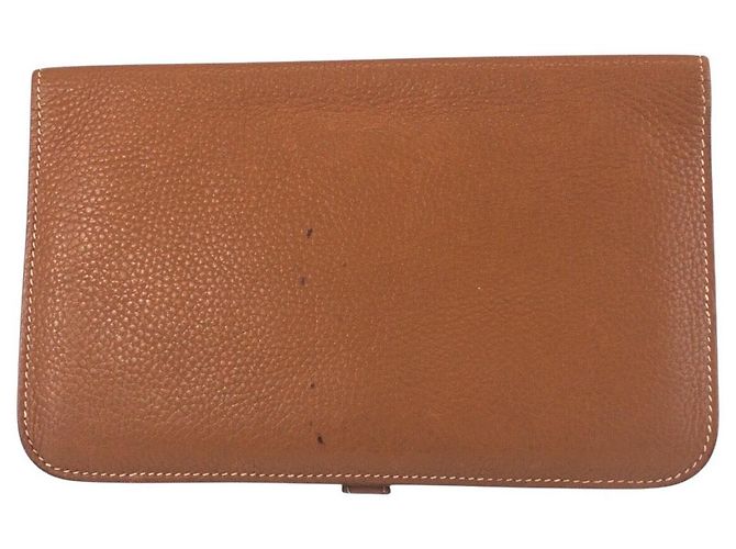 Portafoglio lungo Hermès Dogon GM in Taurillon Clémence Metallico Bronzo - vista 2