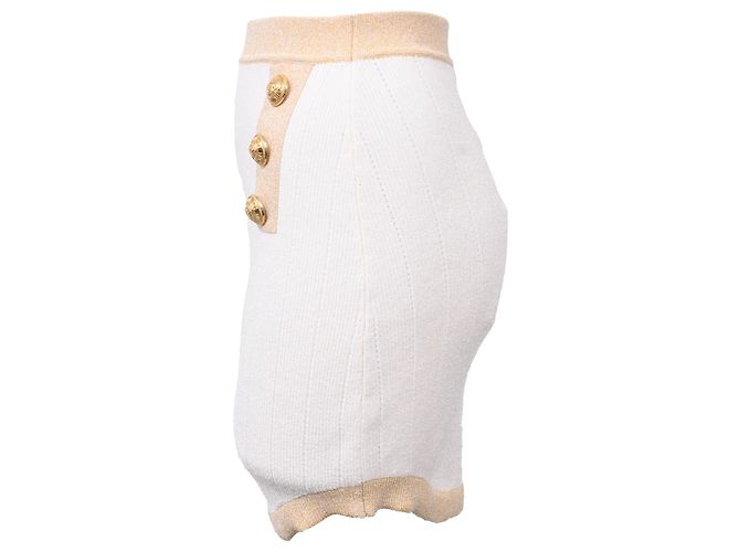 Falda Mini de Punto Embellecida con Botones Balmain en Viscosa Blanca Blanco Crudo - vista 2