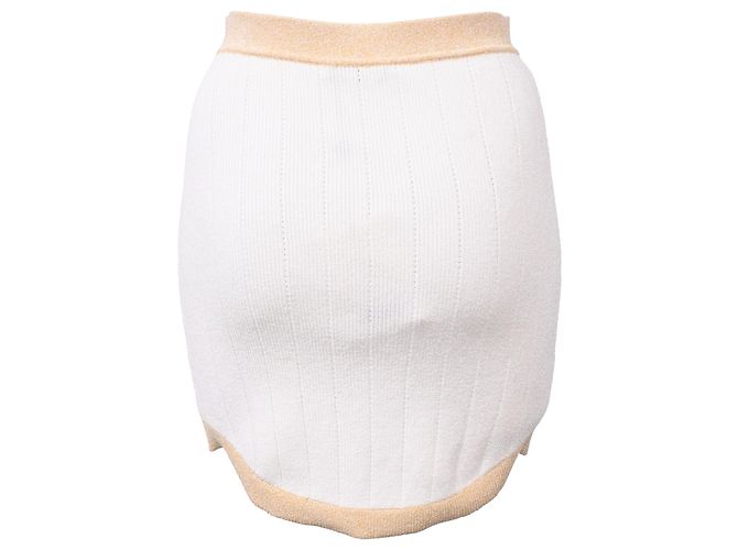 Falda Mini de Punto Embellecida con Botones Balmain en Viscosa Blanca Blanco Crudo - vista 3