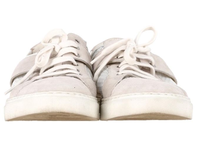 Sneakers basse Chanel CC in suede grigio e mesh - vista 2