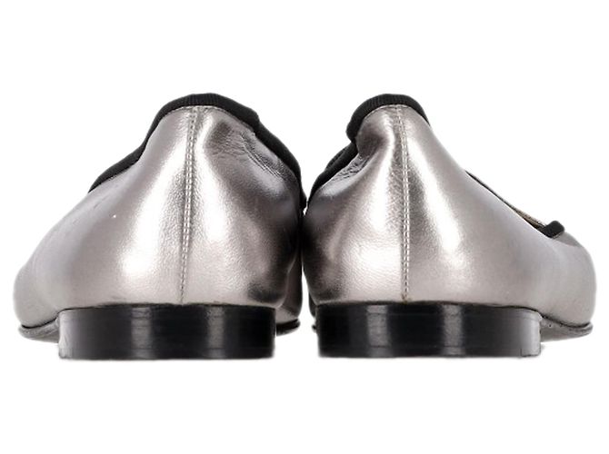 Mocassini Chanel CC in pelle nera e argento metallico - vista 5