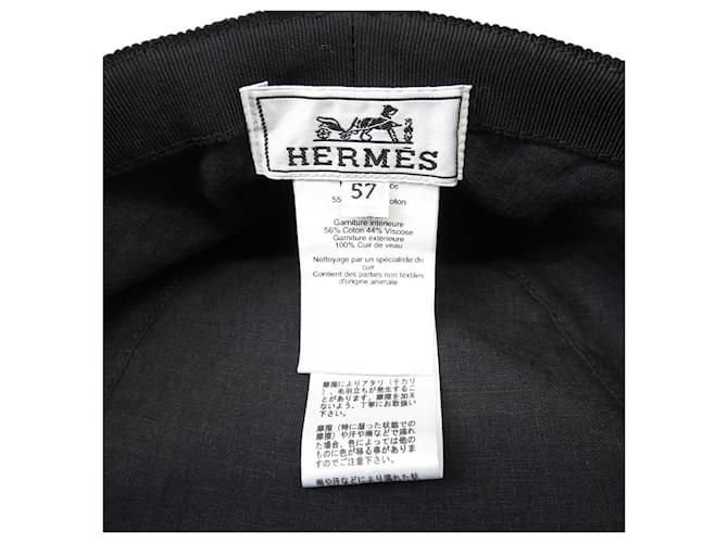 Hermès Cappello in lino, cotone e pelle Hermes Fred Sangle H Nero - vista 6