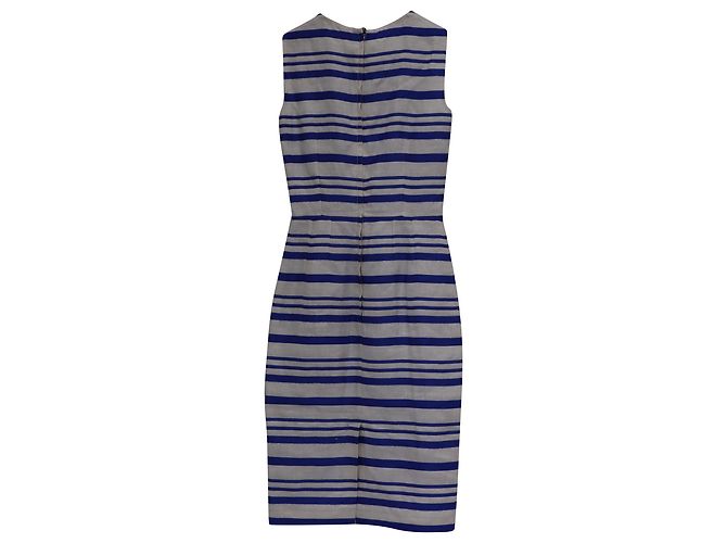 Abito a righe Dolce & Gabbana al ginocchio in lino blu e bianco - vista 3
