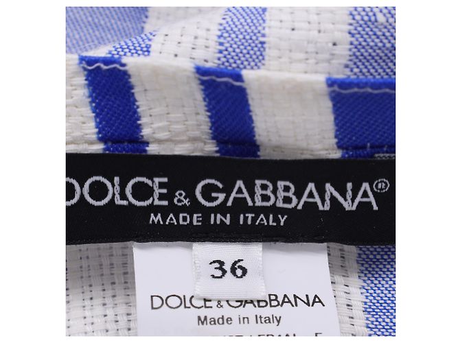 Abito a righe Dolce & Gabbana al ginocchio in lino blu e bianco - vista 4