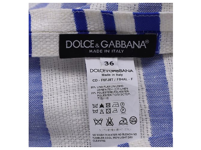 Abito a righe Dolce & Gabbana al ginocchio in lino blu e bianco - vista 5