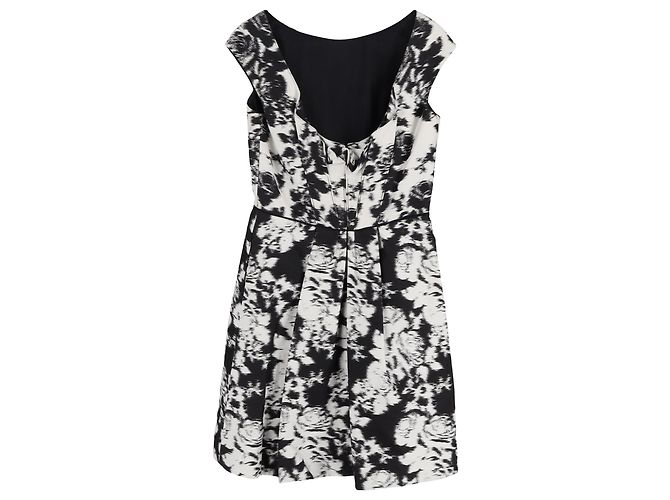 Abito Mini Stampato Floreale Oscar De La Renta in Cotone Nero e Bianco - vista 2