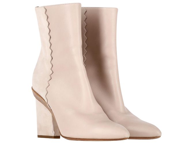 Botas de tornozelo Hermès Proof em couro e camurça creme Branco Cru - vista 4