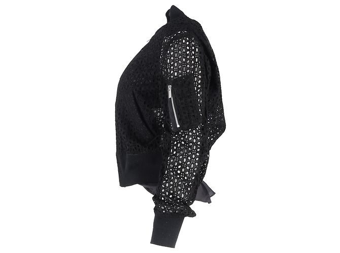 Chaqueta bomber con cremallera en algodón negro Sacai con ojales - vista 2