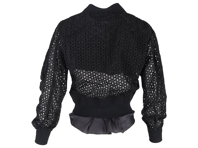 Chaqueta bomber con cremallera en algodón negro Sacai con ojales - vista 3