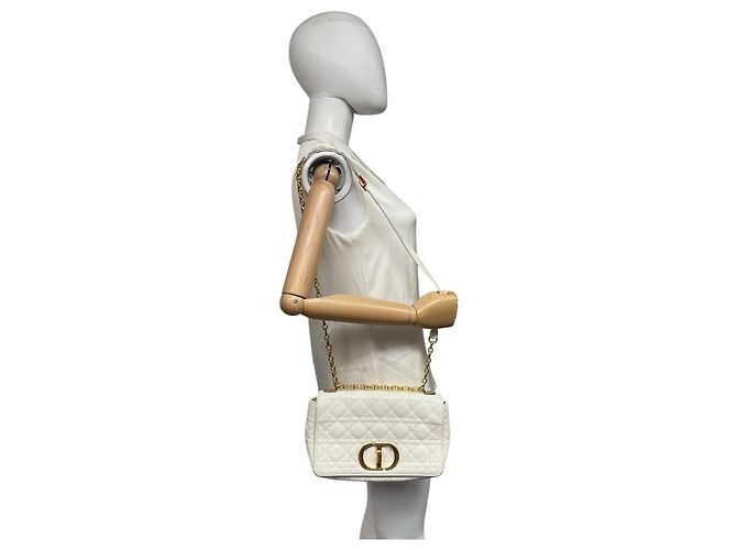 Dior Caro Medio Pelle Cannage Bianca Oro Bianco - vista 10