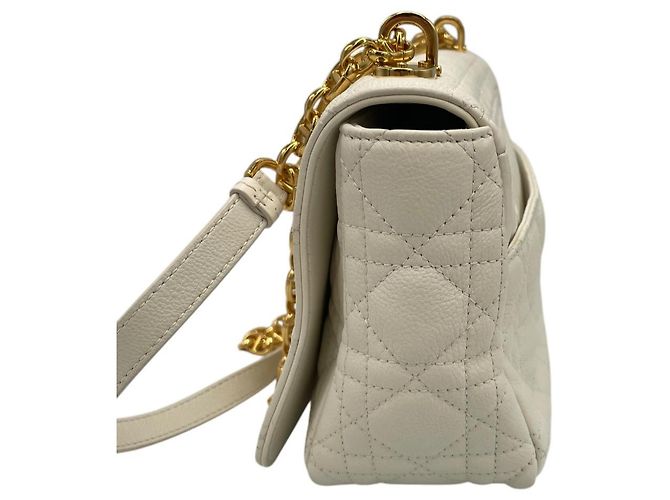 Dior Caro Medio Pelle Cannage Bianca Oro Bianco - vista 5
