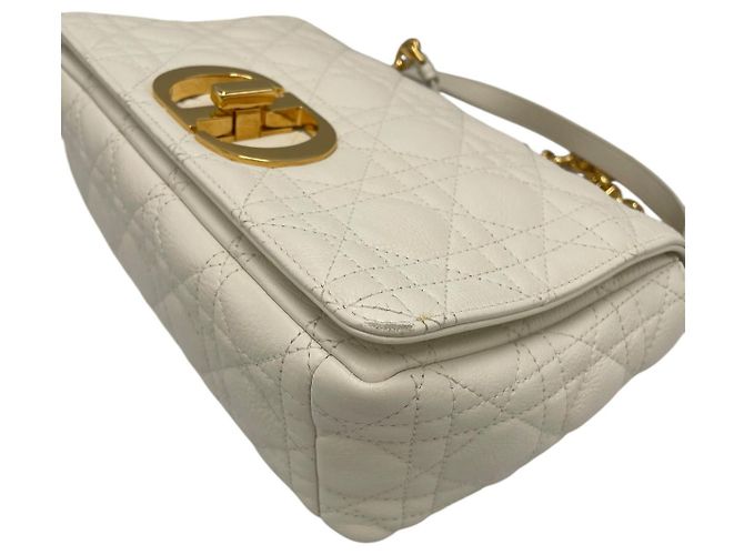 Dior Caro Medio Pelle Cannage Bianca Oro Bianco - vista 6