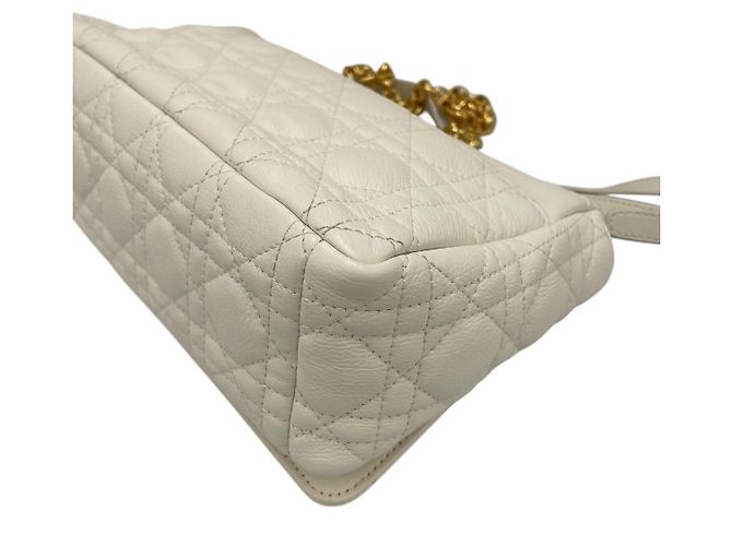 Dior Caro Medio Pelle Cannage Bianca Oro Bianco - vista 7