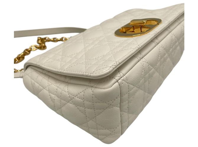 Dior Caro Medio Pelle Cannage Bianca Oro Bianco - vista 8