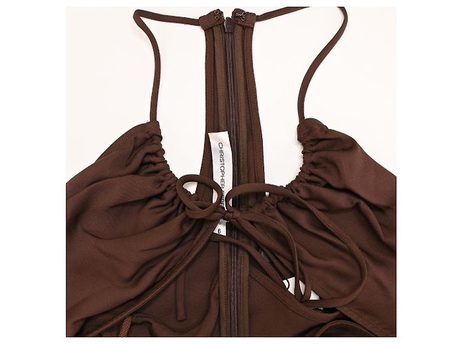 Autre Marque Abito Maxi Halter in Viscosa Marrone con Cut-Out di Christopher Esber Rosso - vista 5