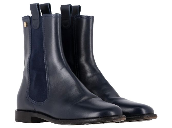 Timeless Stivali Chelsea Chanel in pelle blu navy - vista 4