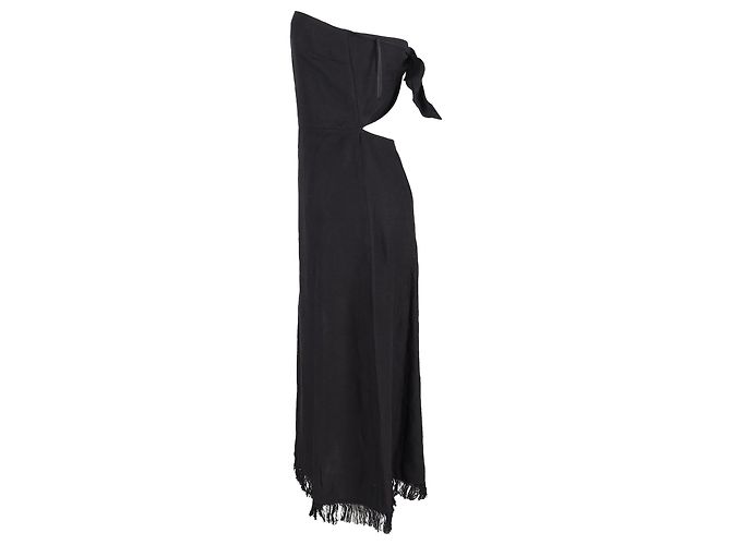 Theory Vestido midi sin tirantes Phyly con flecos en lino negro - vista 2