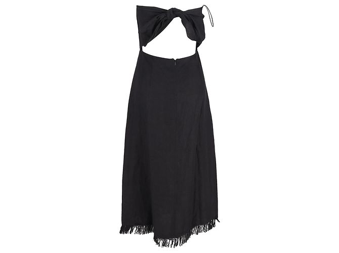 Theory Vestido midi sin tirantes Phyly con flecos en lino negro - vista 3