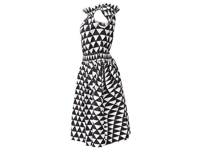 Vestido negro de algodón con estampado geométrico sin hombros de Prada - vista 2