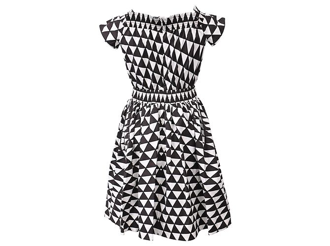 Vestido negro de algodón con estampado geométrico sin hombros de Prada - vista 3