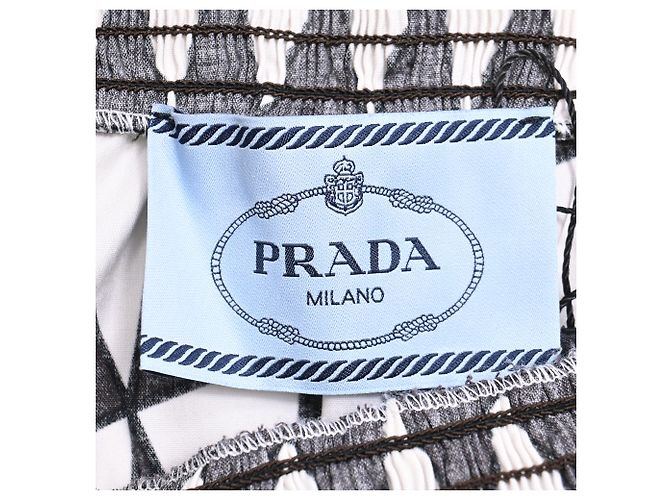 Vestido negro de algodón con estampado geométrico sin hombros de Prada - vista 4