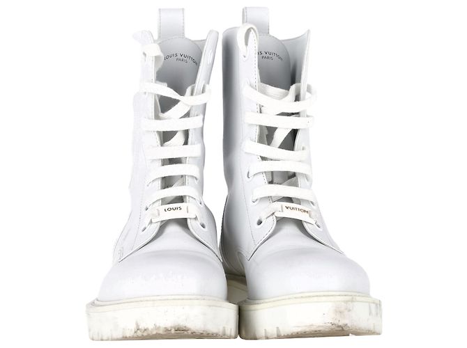 Botas de combate de cuero blanco con logo en relieve de Louis Vuitton Crudo - vista 2