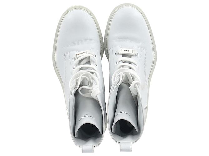 Botas de combate de cuero blanco con logo en relieve de Louis Vuitton Crudo - vista 3