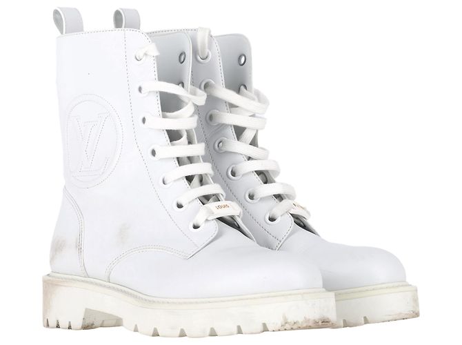 Botas de combate de cuero blanco con logo en relieve de Louis Vuitton Crudo - vista 4