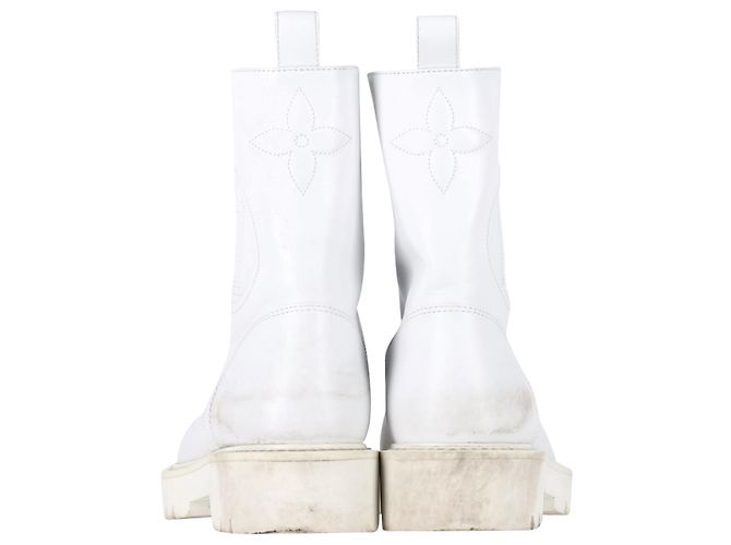 Botas de combate de cuero blanco con logo en relieve de Louis Vuitton Crudo - vista 5