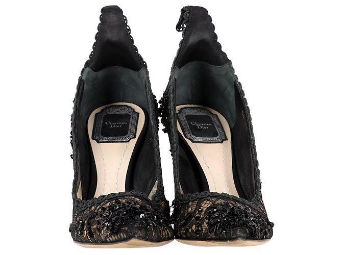 Christian Dior Dior Lace Embellished Pumps in Black Polyester - view 2