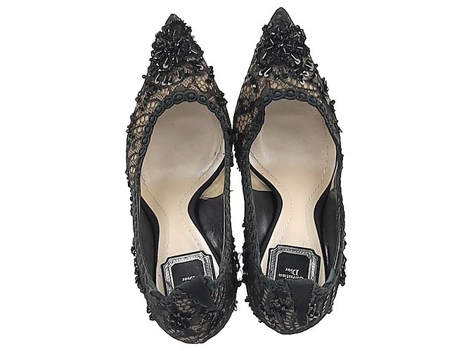 Christian Dior Dior Lace Embellished Pumps in Black Polyester - view 3