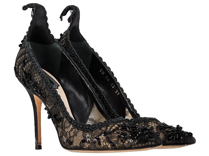 Christian Dior Dior Lace Embellished Pumps in Black Polyester - view 4
